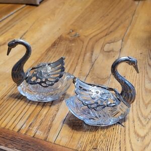 Elegant Silver and Glass Swan Figurines